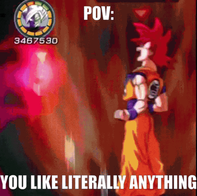a picture of a cartoon character with the words " you like literally anything "