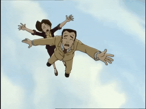 a man and woman are flying through the air