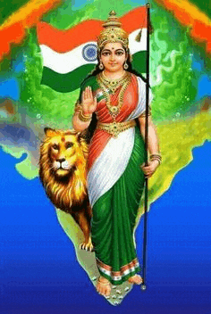 a painting of a woman standing next to a lion holding a flag .
