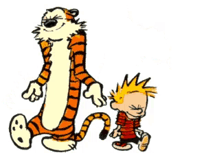 a cartoon of calvin and hobbes with a tiger