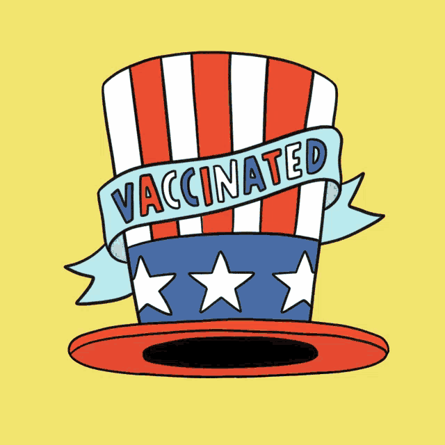 a top hat with a ribbon that says vaccinated on it