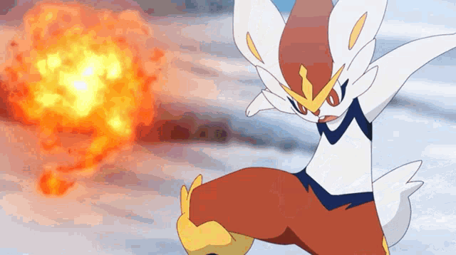 a cartoon character is standing in front of a fireball