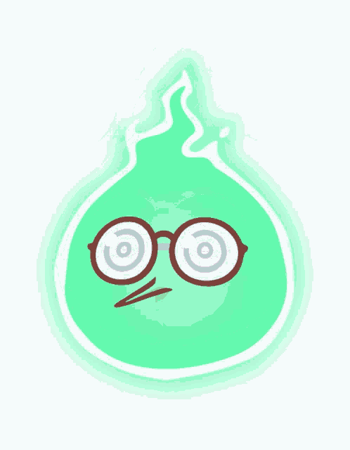 a green cartoon character wearing glasses has a swirl in his eyes