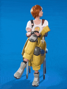 a girl sitting on a chair with a number 6 on her shirt