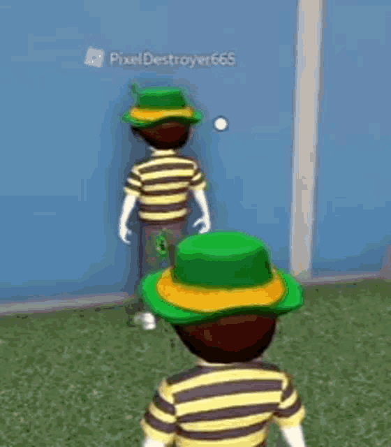 two kids wearing hats are standing next to each other in a video game .