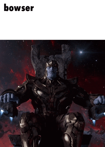 a statue of thanos is sitting on a throne with the word bowser above him
