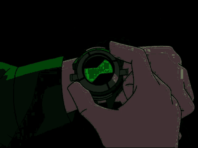 a cartoon drawing of a person holding a green glowing object