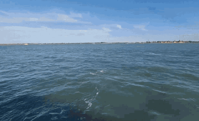 a large body of water with a small island in the background