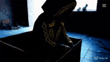 a person is walking down a hallway with a video al logo on the bottom