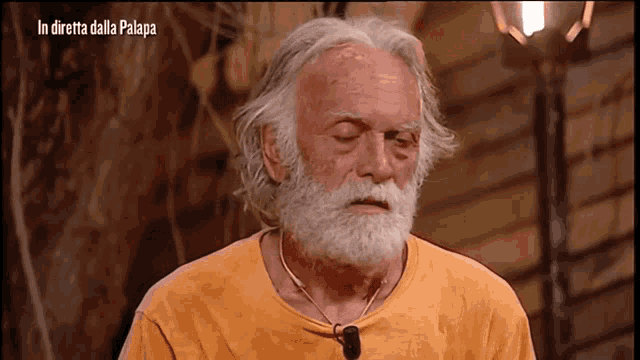 a man with gray hair and a beard is shown on a screen with the words in diretta dalla palapa