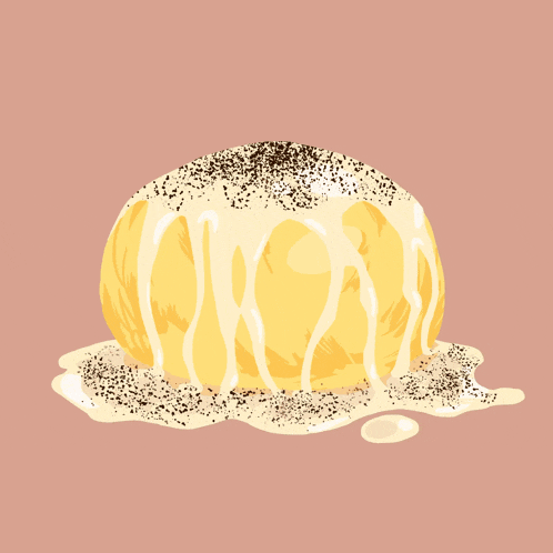 a drawing of two croissants with a cream filling on a pink background