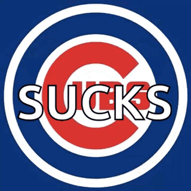 a cubs logo with a bear and the words sucks