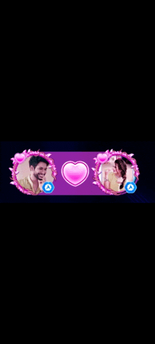 a man and a woman are standing next to each other with a heart between them