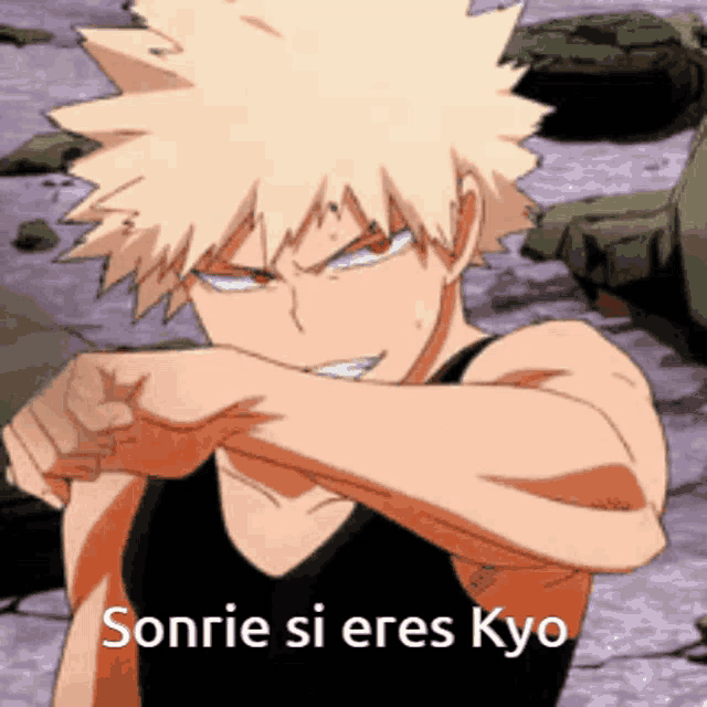a cartoon character with the words sonrie si eres kyo