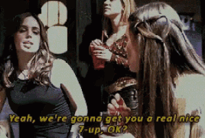 a group of women are talking and one of them says yeah we 're gonna get you a real nice 7 up