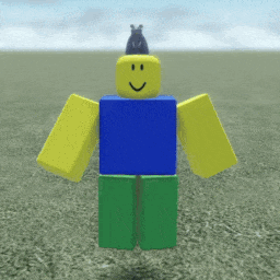 a roblox character wearing a blue shirt and green pants is standing in a field