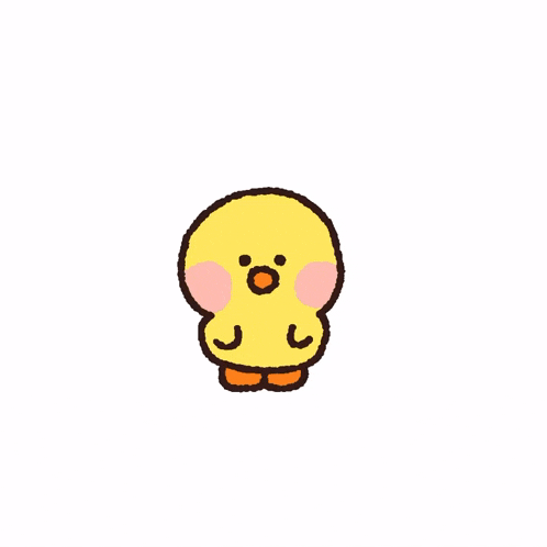 a cartoon drawing of a yellow chick with orange legs