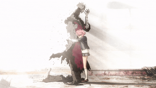 a drawing of a girl with pink hair