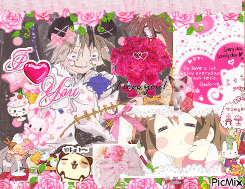 a collage of anime characters with the words " i love you " in the middle
