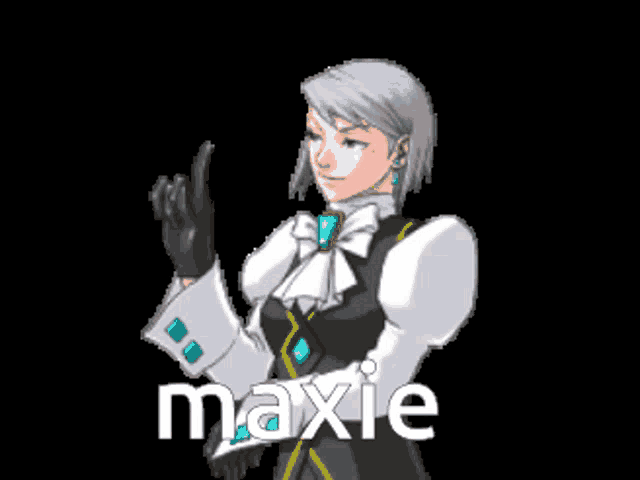 a pixel art of a woman with the name maxie on the bottom