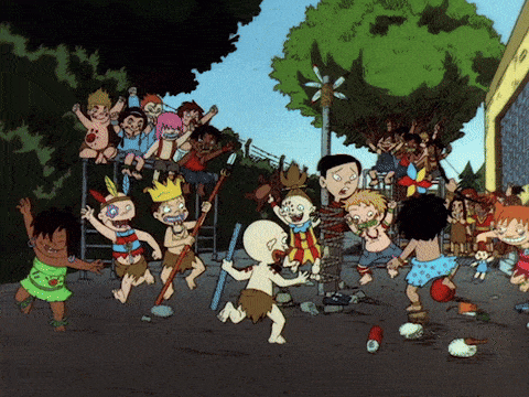 a cartoon of a group of kids playing with each other
