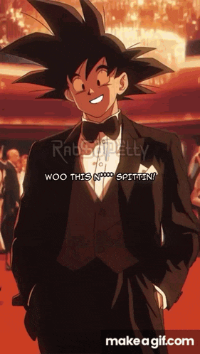 a cartoon of a man in a tuxedo with the words woo this n*** spittin