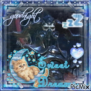 a picture of a kitten on a crescent moon with the words goodnight sweet dream