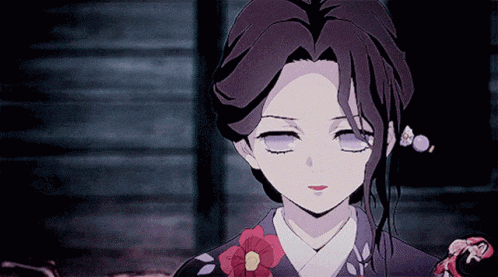 a close up of a cartoon character with purple hair