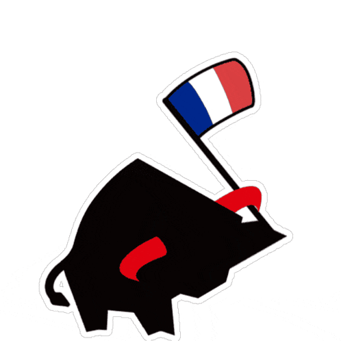 a cartoon drawing of a bull holding a flag