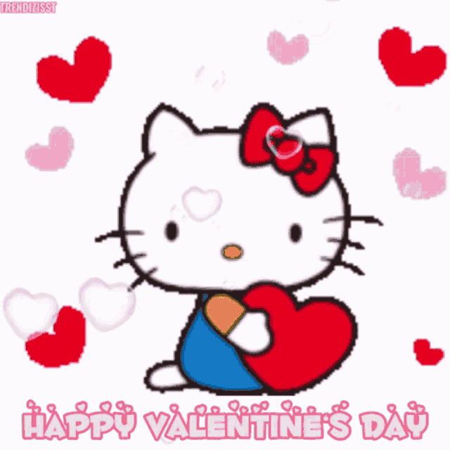 a hello kitty holding a heart with the words happy valentine 's day below