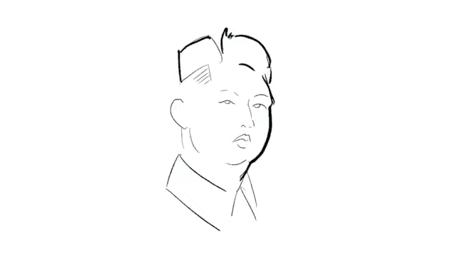 a black and white drawing of a man 's face with lines coming out of his eye .