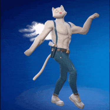 a white cat with suspenders and a gun on his belt