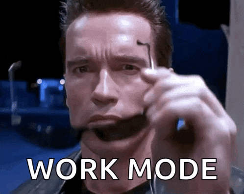 arnold schwarzenegger is making a funny face and the word work mode is visible