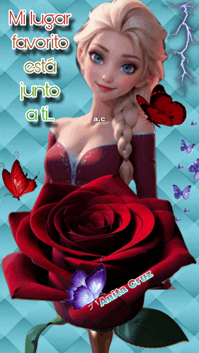 a picture of elsa from frozen holding a rose