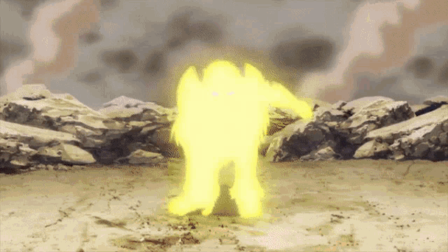 a cartoon character with a yellow light coming out of it