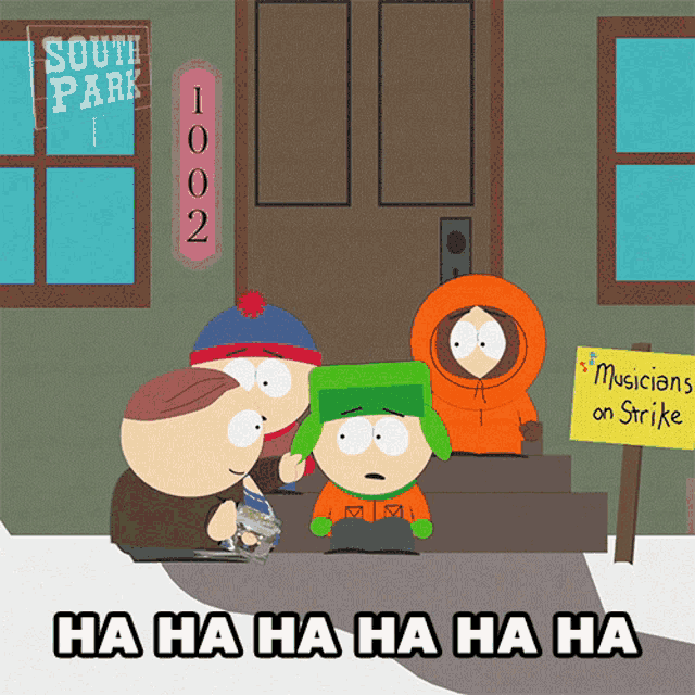 a cartoon of south park characters with the words ha ha ha ha ha on the bottom