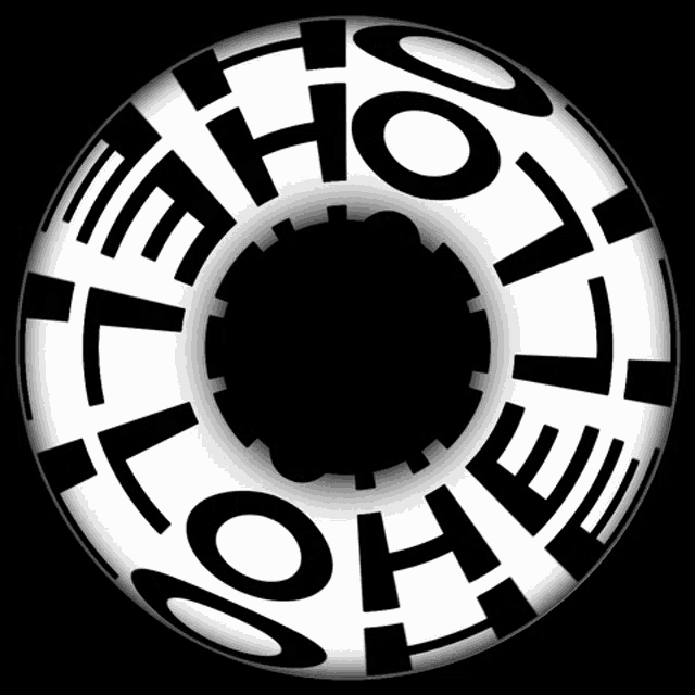 a black and white circle with the words hello hot written on it