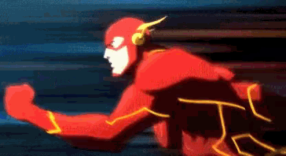 a cartoon of the flash running with a fist in the air .