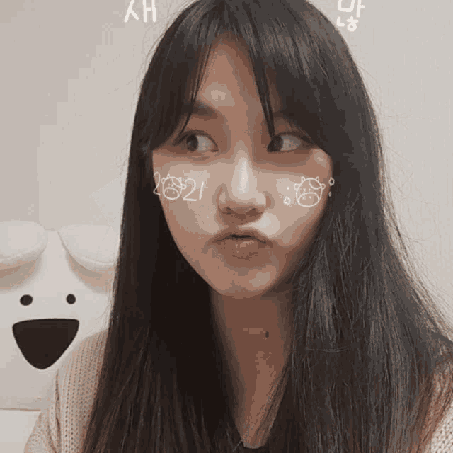 a woman with the year 2021 written on her face