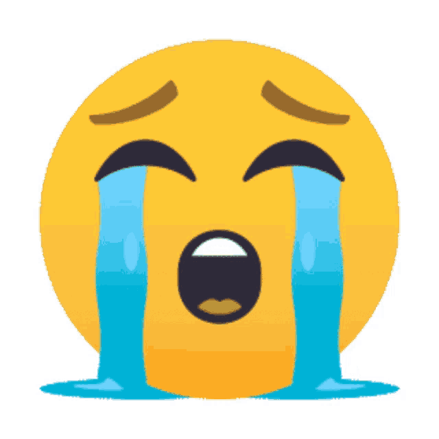 a crying smiley face with blue tears coming out of it 's eyes