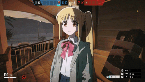 a girl in a video game with the number 110 on the bottom left