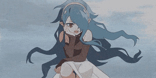 a drawing of a girl with blue hair