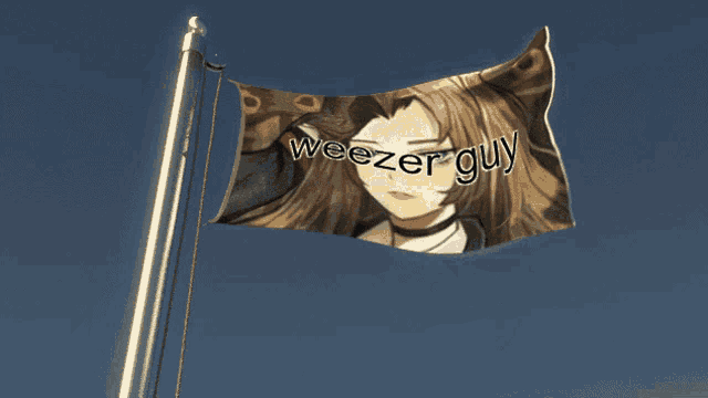 a flag with a picture of a girl and the words weezer guy
