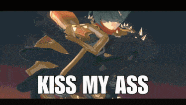 a video game character with spikes on his arms and the words kiss my ass