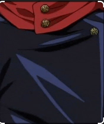 a close up of a person 's pants with buttons and a red scarf .