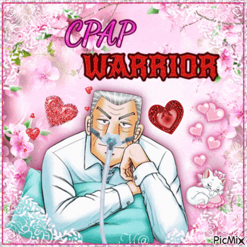 a picture of a man in a hospital bed with the words cpap warrior