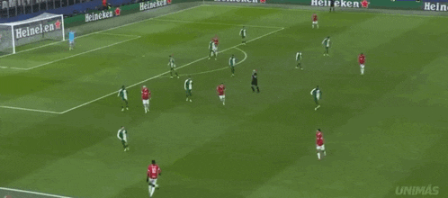 a soccer game is being played on a field with heineken advertisements