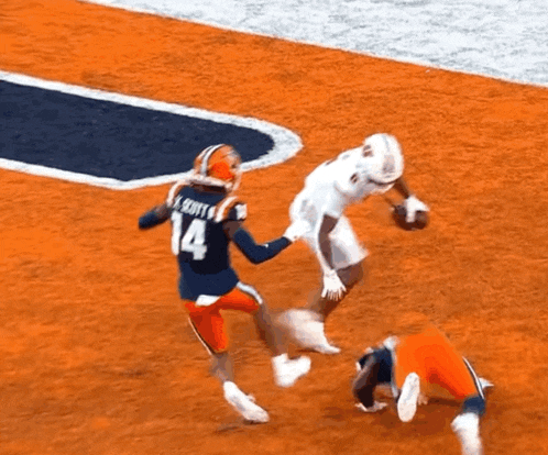 a football player with the number 14 on their jersey