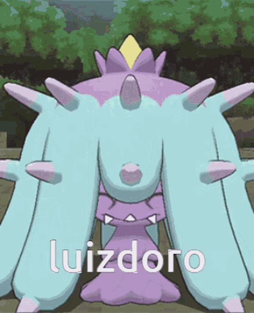 a purple and blue pokemon with the name luizdoro on the bottom