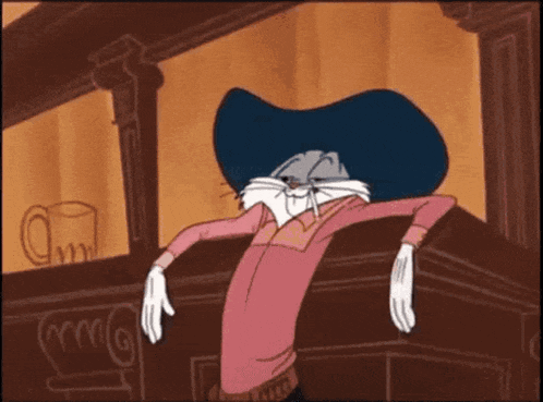 a cartoon character wearing a cowboy hat is leaning on a bar counter